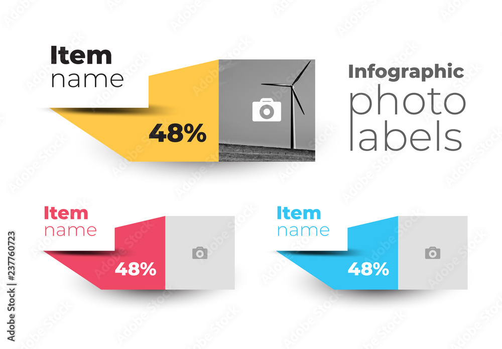 Infographic Layout with Multicolored Tabs and Photo Placeholders Stock