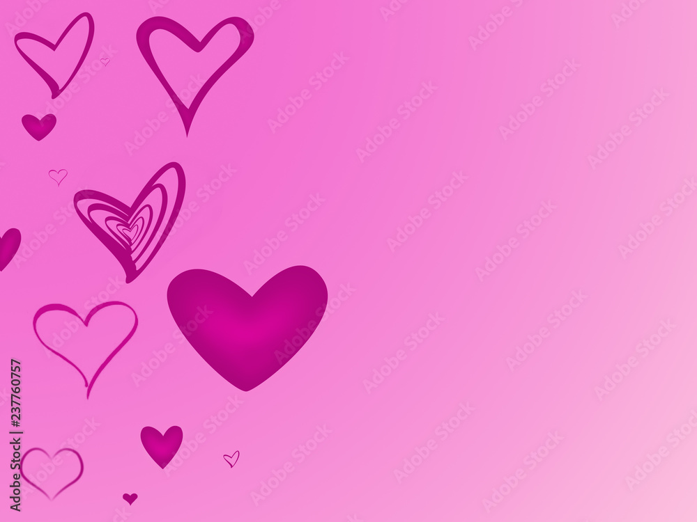 lilac hearts of different sizes on a pink background,