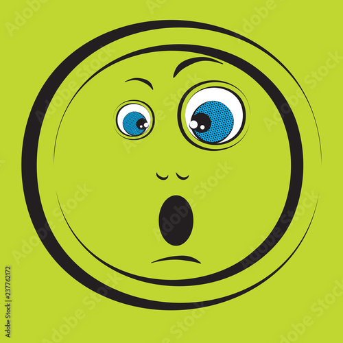 Cartoon green face with emotions amazement