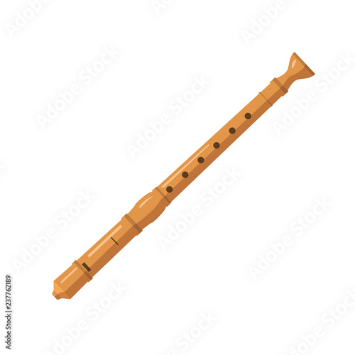 Block flute flat icon. Woodwind instruments, concert, performance. Musical instruments concept. Vector illustration can be used for topics like music, leisure, culture