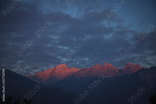 Beautiful Twilight in Dolomites Mountain Range