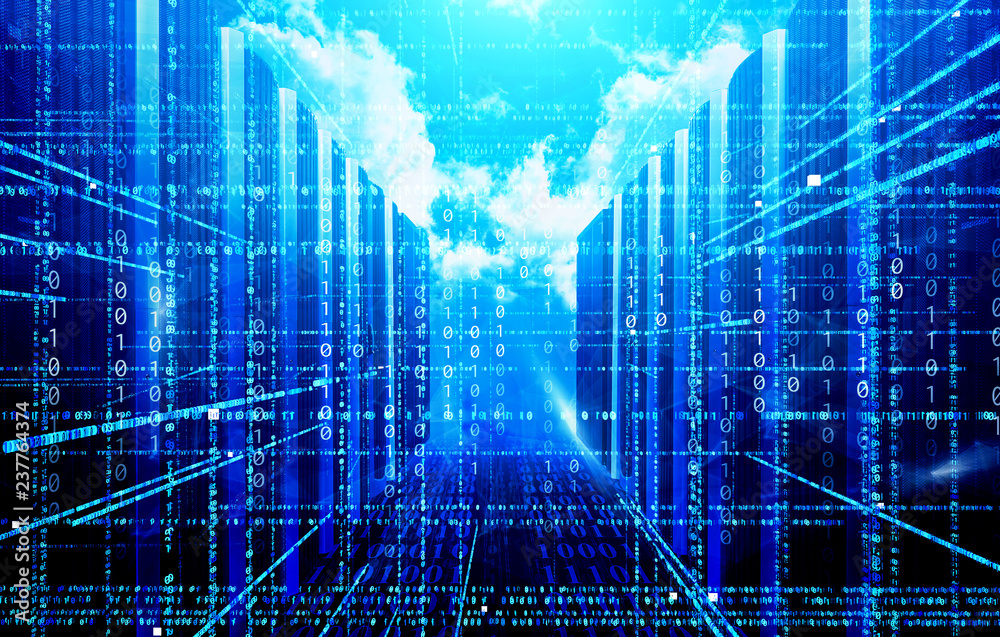 Image of data center against idyllic view of bright sun over clouds during sunny day. Concept of big data Image of data center against idyllic view of bright sun over clouds during sunny day. Concept of big data