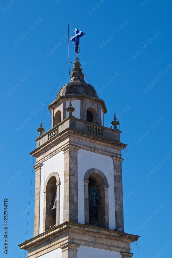 Catholic church tower in Favaios, Portugal