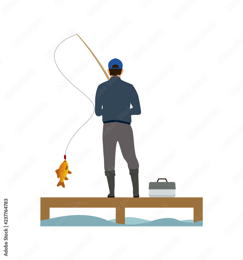 Wooden Placing and Fisher Catching a Fish Banner