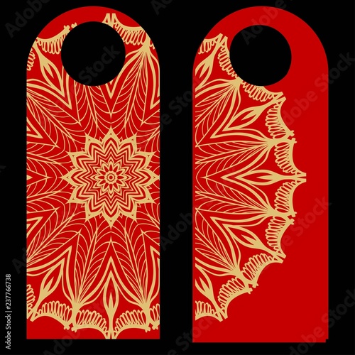 Door knob or hanger sign with floral mandala design. cartoon vector illustration