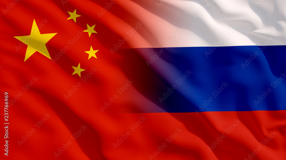 Waving China and Russia Flags Waving China and Russia Flags
