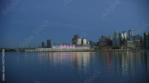 Aerial illuminated lights Vancouver Harbour British Columbia Canada photo
