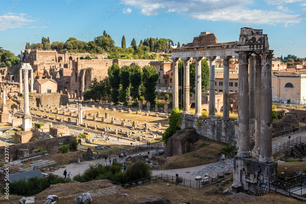 The Roman Forum, the center of the economic and public life in ancient times, Italy