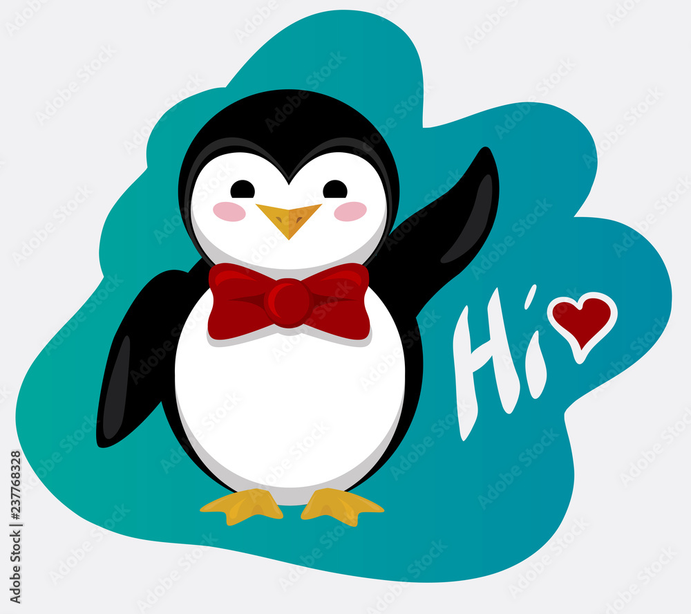 Fototapeta premium Cute penguin waving and greeting. Vector winter card. The inhabitant of the north.