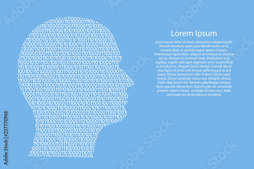 Silhouette of male head on the side cyber mind abstract schematic from white ones and zeros binary digital code on light blue background for banner, poster, greeting card. Vector illustration.