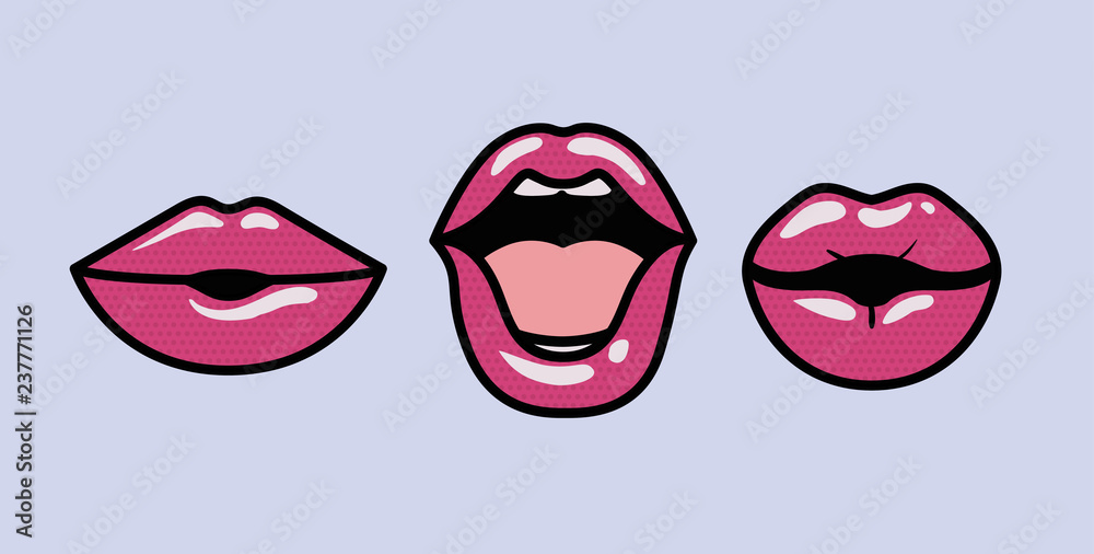 set of mouths pop art styles