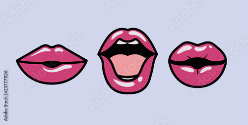 set of mouths pop art styles