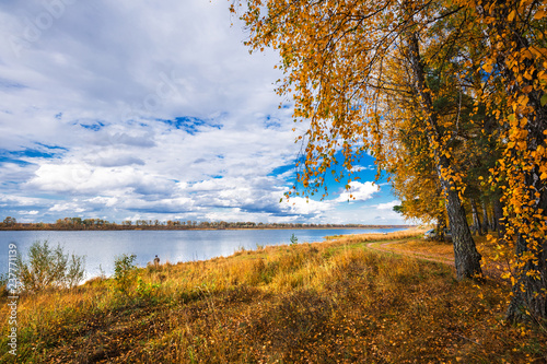 Autumn landscape on the river. Western Siberia, Novosibirsk region, Russia