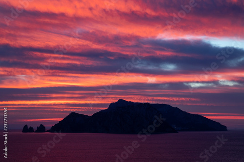 silhouette of Capri at sunset seen from Punta Campanela   Sorrento Peninsula  Italy