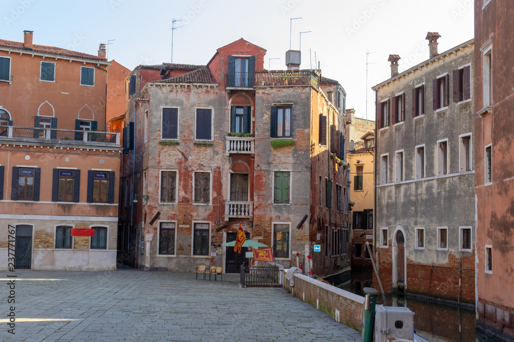 Venice. Old houses on the street