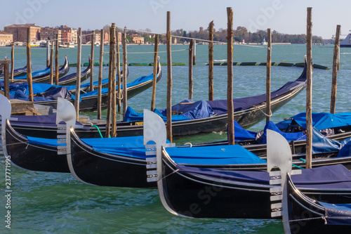 Venice, gondola on the background of the city