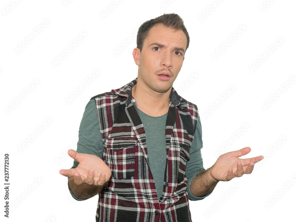 portrait of young man thinking, daydreaming, trying hard to remember something looking confused, isolated white background. Negative emotion facial expression. portrait of young man thinking, daydreaming, trying hard to remember something looking confused, isolated white background. Negative emotion facial expression.