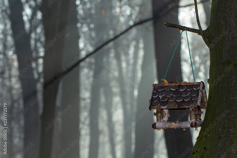 Feeder for birds in the form of a house, with a roof wooden imitation tiles Feeder for birds in the form of a house, with a roof wooden imitation tiles