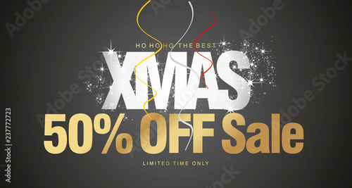 Ho ho ho Christmas Sale gold 50 percent off limited time only black background voucher