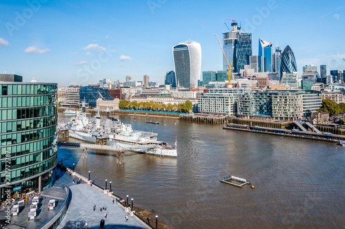 City of London skyline in the background HMS Belfast 