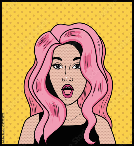 woman with pink hair pop art style