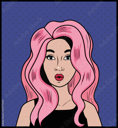 woman with pink hair pop art style