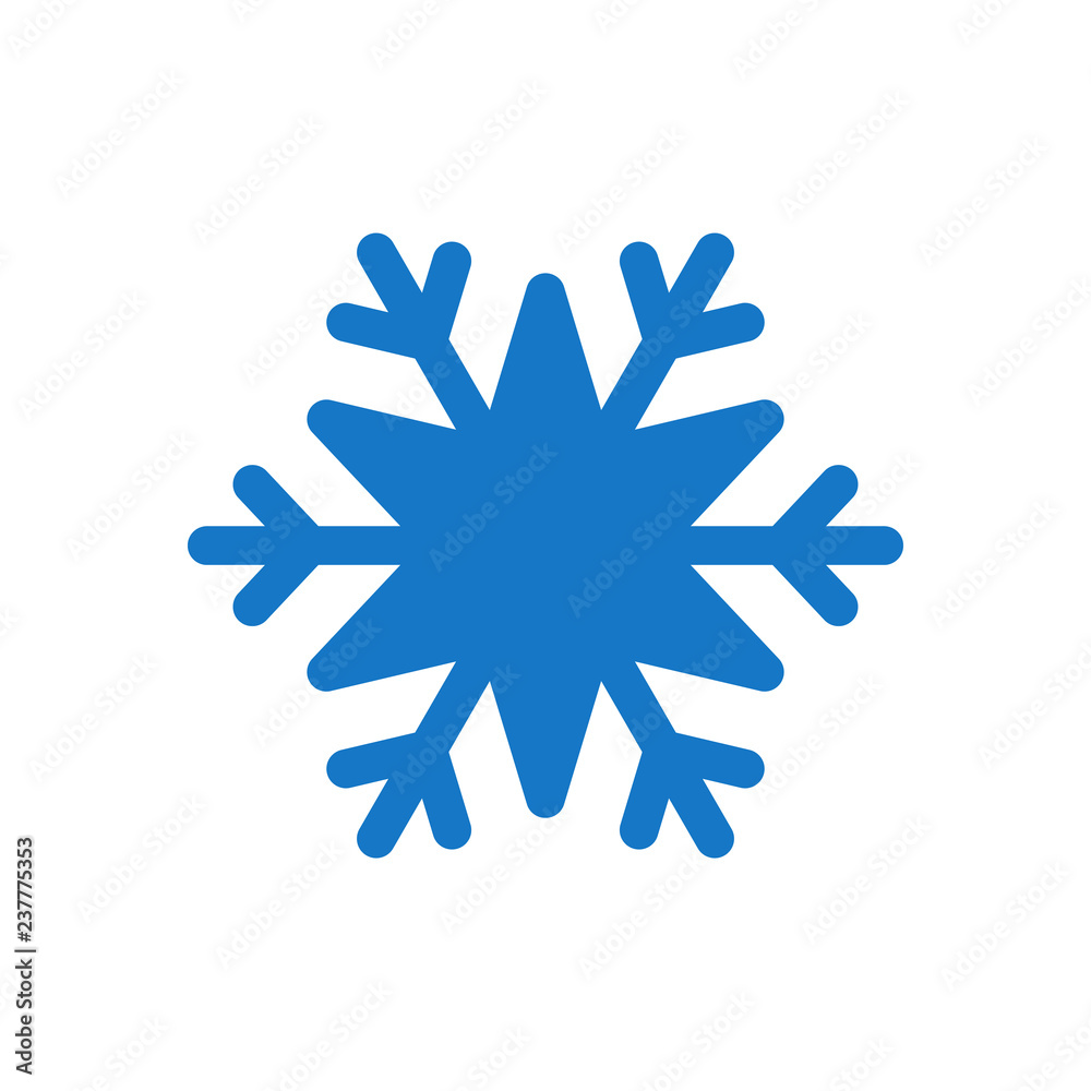 Snowflake blue icon. Cartoon snow flake sign isolated on white background. Symbol of Christmas holiday, winter celebration. New Year silhouette pattern for decoration. Vector illustration Snowflake blue icon. Cartoon snow flake sign isolated on white background. Symbol of Christmas holiday, winter celebration. New Year silhouette pattern for decoration. Vector illustration
