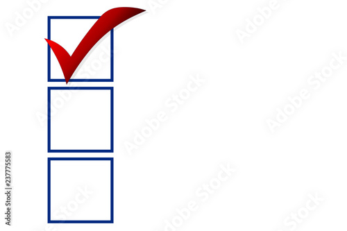 drei Kästchen mit einem roten Haken