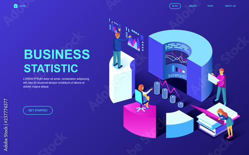 Modern flat design isometric concept of Business Statistic decorated people character for website and mobile website development. Isometric landing page template. Vector illustration.