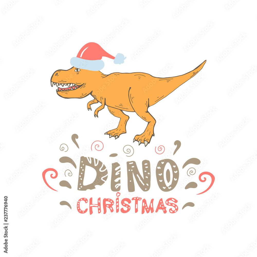 Tyrannosaurus with Santa hat isolated over white vector