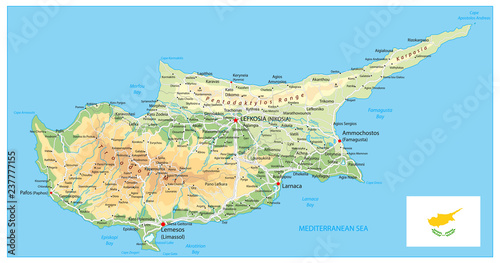 Fotografia, Obraz Cyprus Physical Map