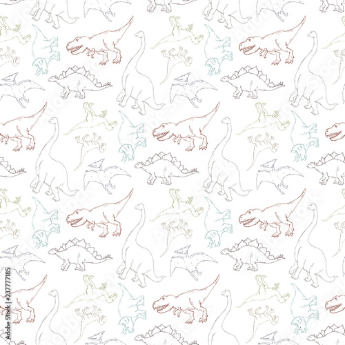 Vector seamless pattern with dinosaur outline background