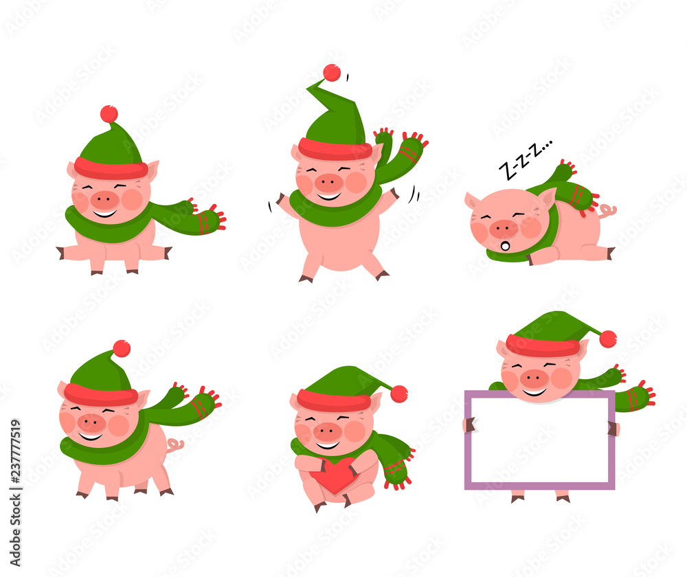 Vector pig set isolated over white vector