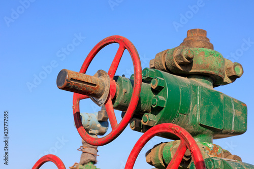 Oil pipeline control handwheel under the blue sky