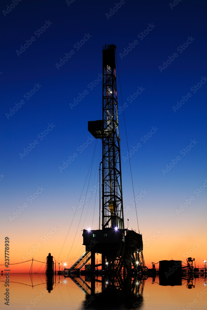 Oil drilling derrick and lights