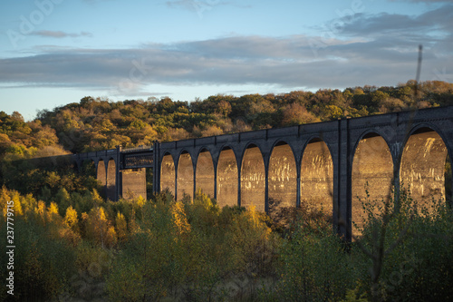 Conisbrough viaduct at sunset. A view of the beautiful landscape in England.