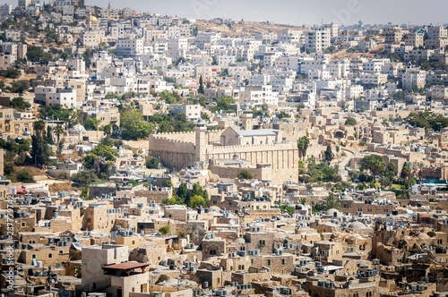 HEBRON, ISRAEL / PALESTINE. September 25, 2018. The exterior view of the Cave of the Patriarchs complex where the Forefathers of the Jewish people and Islam are believed to be buried.