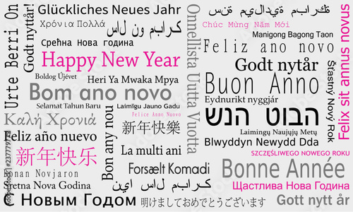 New Year background with wishes in different languages