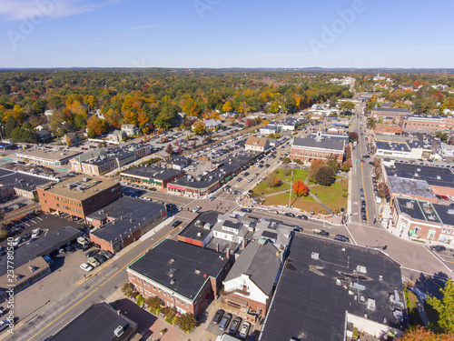 Town Hall and Historic building aerial view in Needham, Massachusetts, USA.