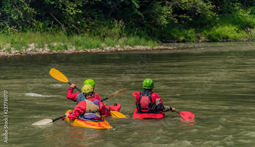 Kayak boats on Dunajec river in Pieniny national park photo