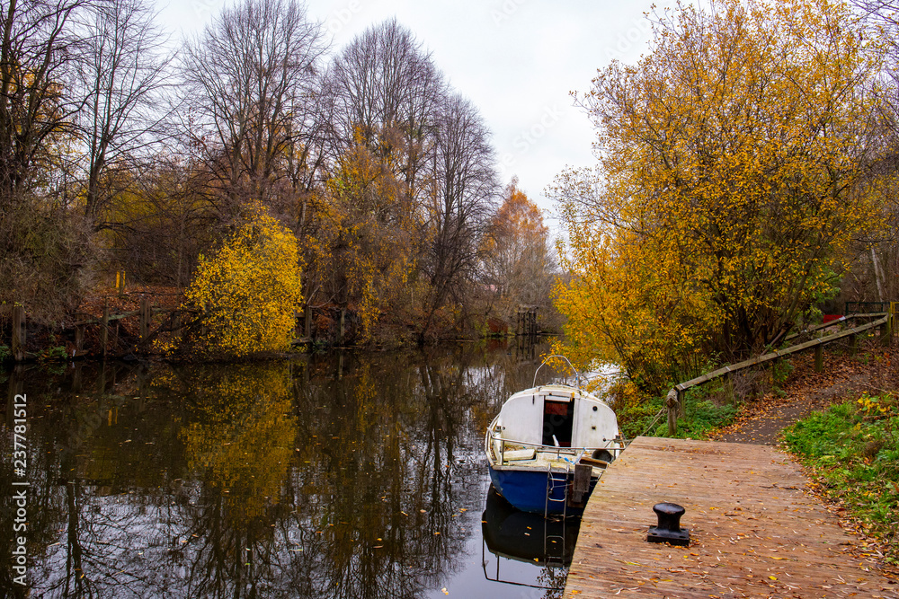 Pleasure boat on the river Weaver in Winsford Cheshire UK Pleasure boat on the river Weaver in Winsford Cheshire UK
