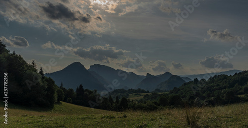 Mountains Pieniny national park in hot summer cloudy evening