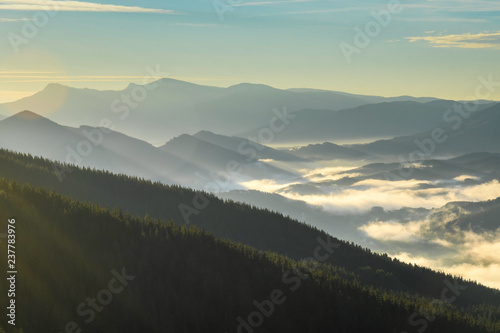 Mountains of Bizkaia at sunrise from Mount Ubieta