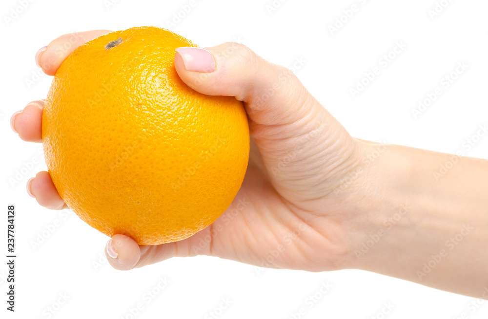A mandarin in hand on a white background isolation. A mandarin in hand on a white background isolation.