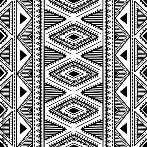 Seamless ethnic pattern. Black and white vector illustration. Drawing by hand.