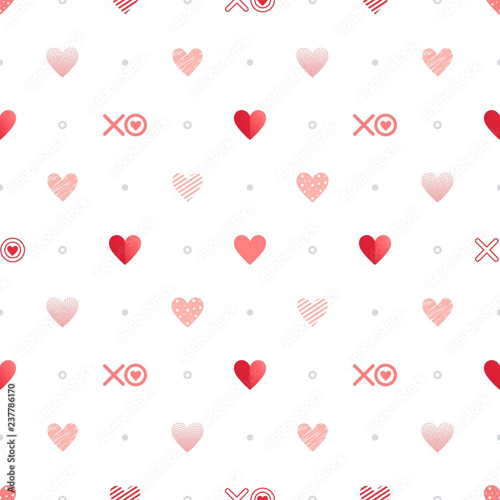 Fototapeta Seamless pattern with hearts, hugs and kisses.Romantic illustration perfect for design greeting cards, prints, flyers,cards,holiday invitations and more. Vector Valentines Day card.