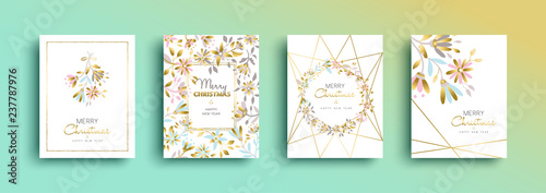 Christmas and New Year gold flower card set