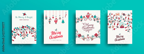 Christmas and New Year cute hand drawn card set