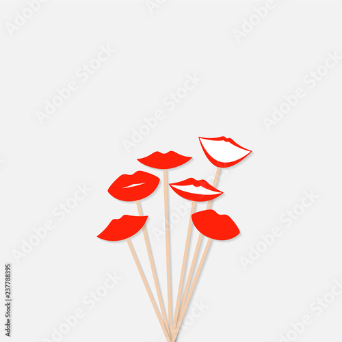 Photo booth props female lips with red lipstick. Vector