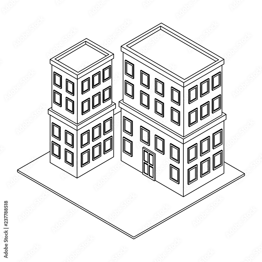Company buildings isometric black and white Company buildings isometric black and white